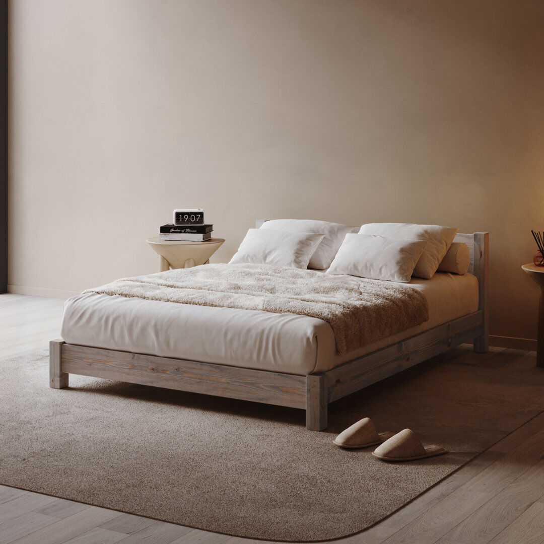 Ebern Designs Hardie Solid Wood Bed Grey Wood Double (4'6)