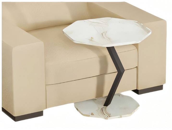 Xlmoebel Beistelltisch Moderner weißer Tisch aus Holz und Edelstahl mit achteckiger Form (Beistelltisch, 1-St., 1-tlg. Beistelltisch), Made in Europa