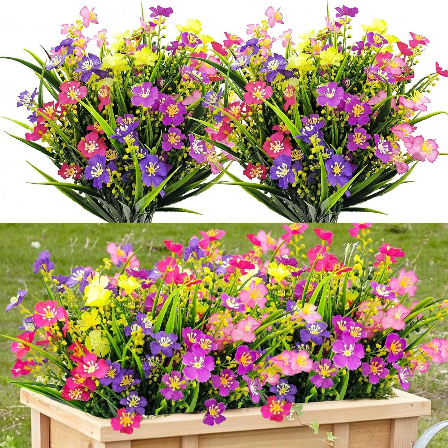 Set van 6 kleurrijke UV-bestendige kunstbloemen voor buiten