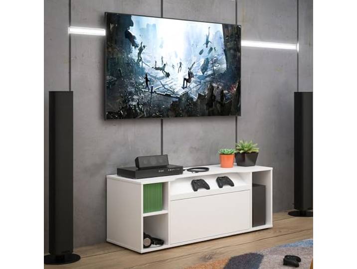Forte TEZAUR TV-Schrank 120, moderner TV Schrank, hängend, Schwebeoptik, Beleuchtung, Wohnzimmer, Jugendzimmer, Holzwerkstoff, Weiß, 120 cm breit x 45 cm hoch x 42 cm tief