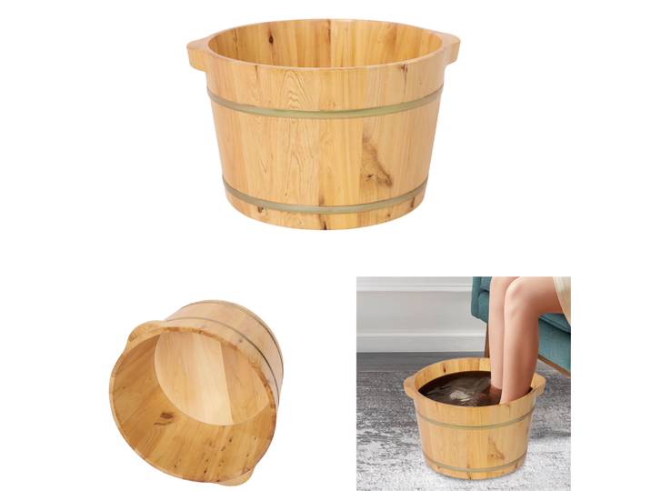 Baignoire pour les pieds en bois de cyprès, seau rond en fer de 12 mm d'épaisseur pour centre de bain familial, sauna, hôtel, trempage des pieds
