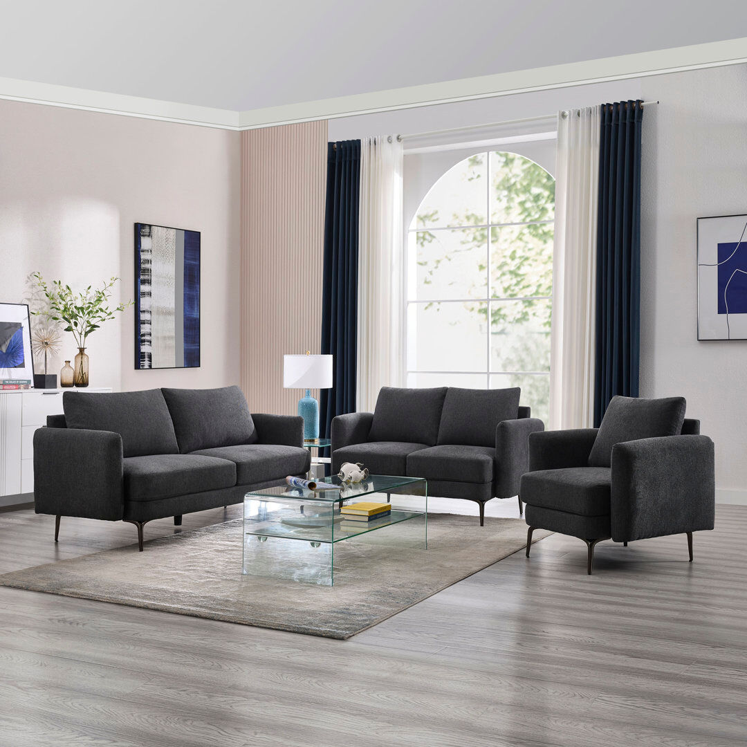 Ivy Bronx Sofia 1+2+3 Seater Fabric Living Room Sets Set Charcoal 3