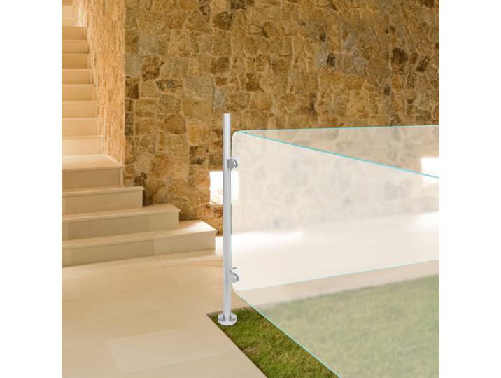 Poteau d'angle en acier inoxydable, poteau de clôture de garde-corps, poteau d'angle argenté de 110cm pour garde-corps en verre de 12mm, idéal pour balcon/scalier