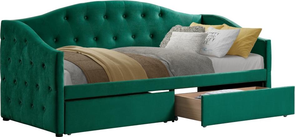 Kondela Zaska Einzelbett mit Stauraum 90x200 cm - grün (Samt)
