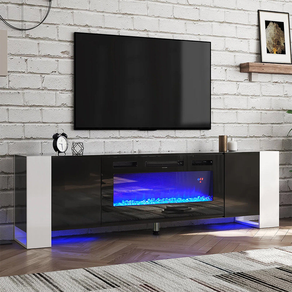 Metro Lane 178 cm W Black Electric TV Stand with 5120 BTU White/Black