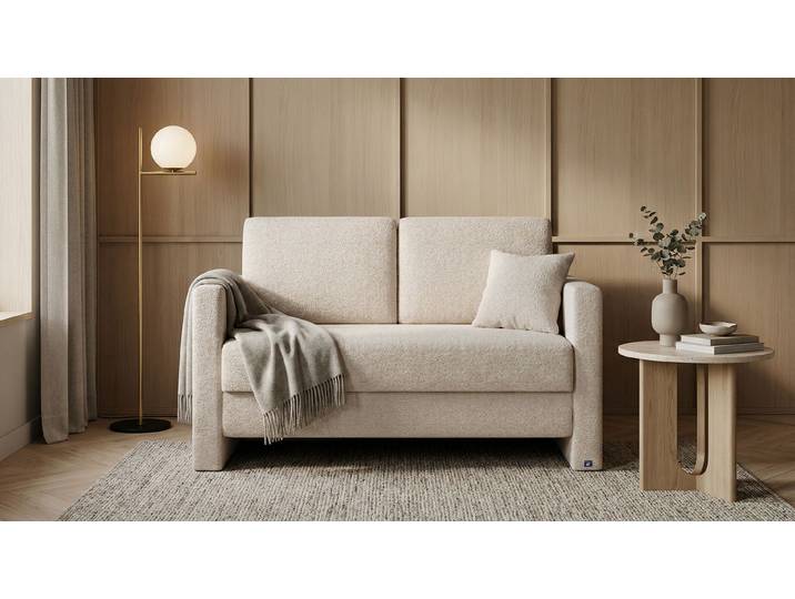 BRUNO Schlafsofa 120cm in Creme Ecru Schmal stabiles Massivholz & Boxspringkomfort