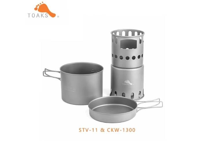 TOAKS Titanium ChlorSet CKW-1300 et STV-11 Équipement de camping Ustensiles de cuisine et poêle à bois POT 1300ml Randonnée en plein air Ultraléger