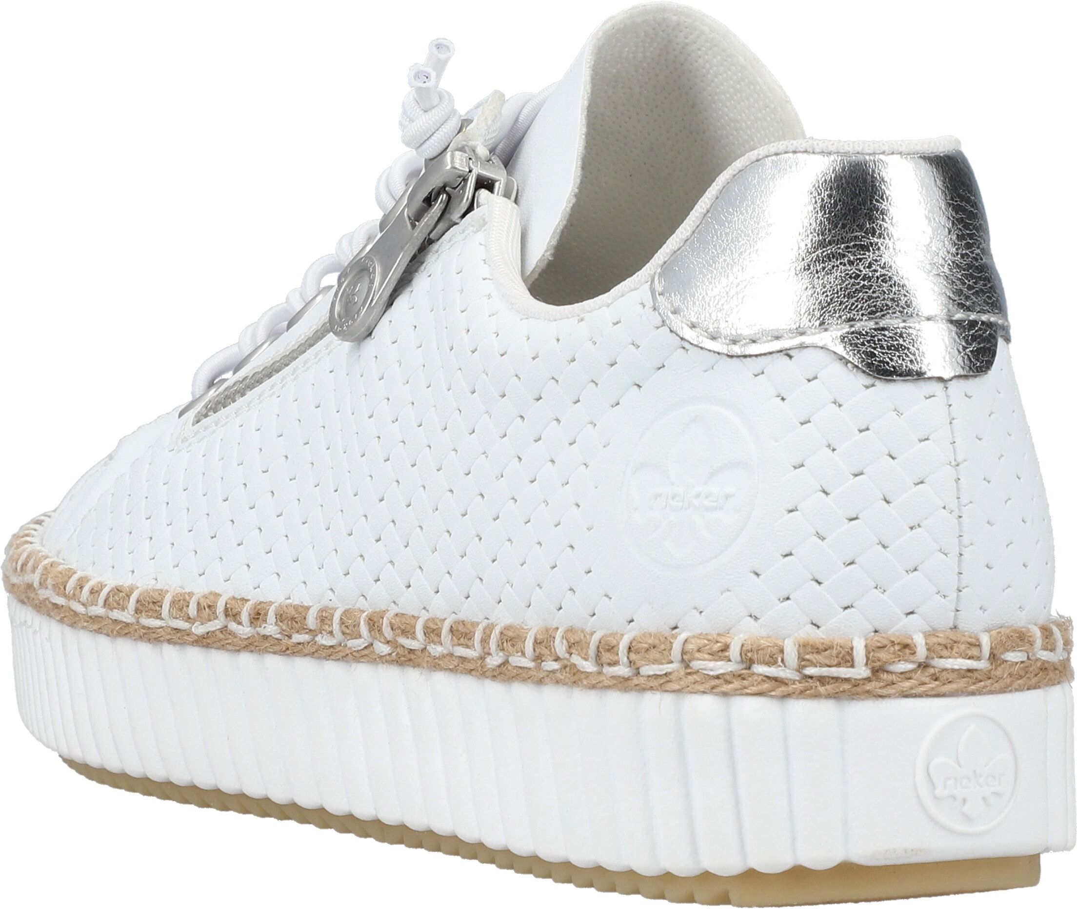 Sneaker RIEKER, Damen, Gr. 42, Textil, weiß, Lederimitat, Schuhe Sneaker, mit modischer Ziernaht, Freizeitschuh, Halbschuh, Schnürschuh