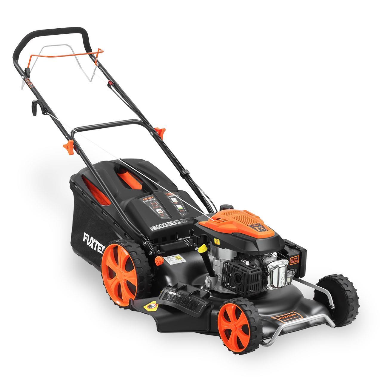 FUXTEC 4in1 Benzin Rasenmäher FX-RM5396 5,3PS & 53cm Schnittbreite & Höhenverstellung 25-75mm | 70L Grasfangkorb, Mulchfunktion & Seitenauswurf