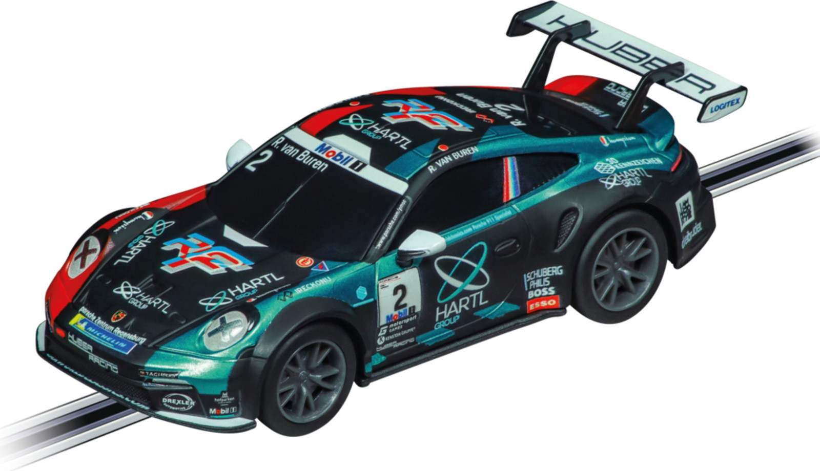 Carrera Porsche 911 GT3 Cup (992) Huber Racing No.2 modelauto, 1:43, zwart/rood/turquoise