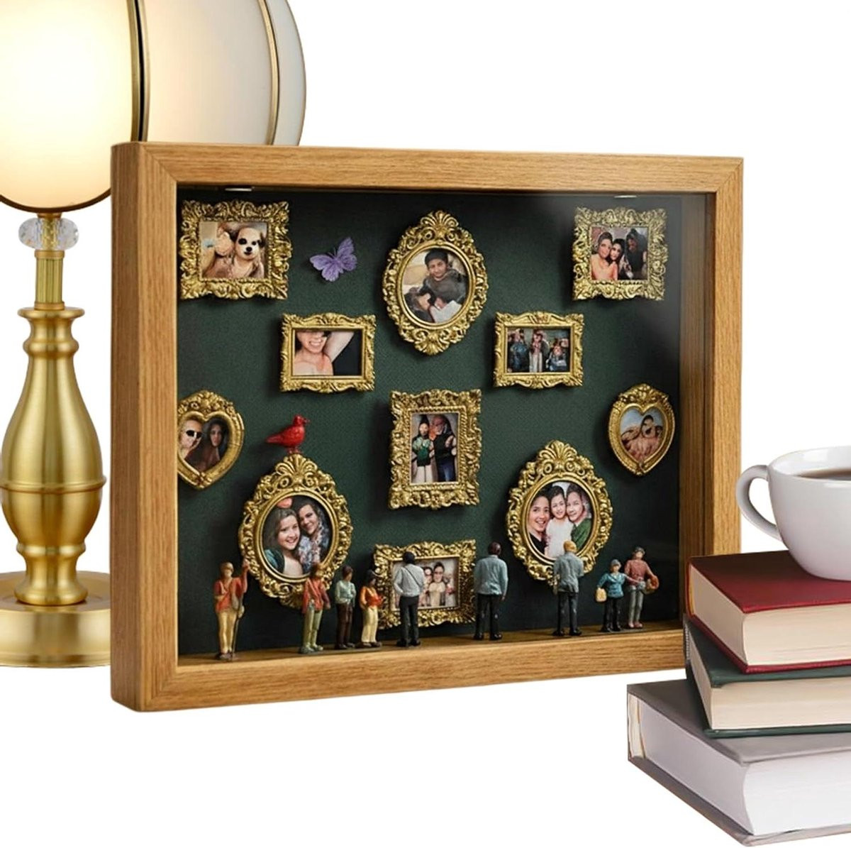 Mini Museum Vitrine Displaydoos van Hout met Verlichting - Hout met groen - B: 314 cm, D: 227 cm