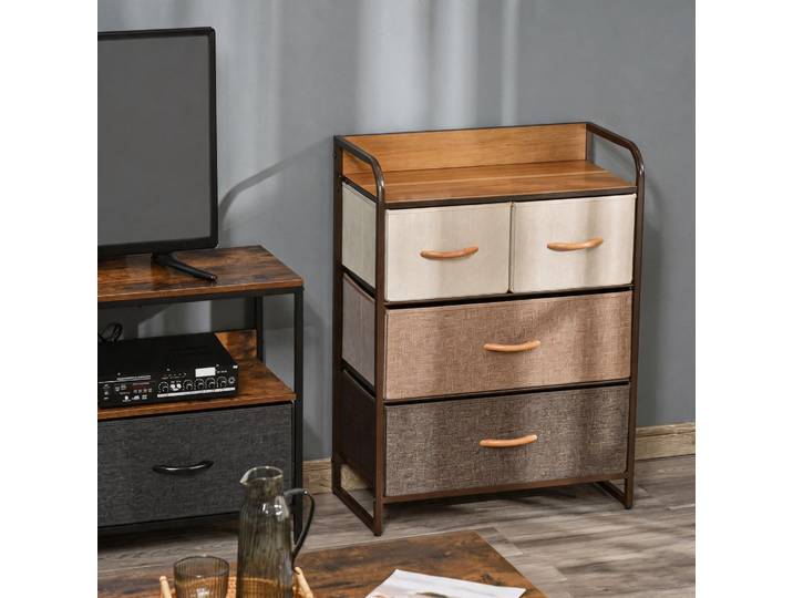 HOMCOM Chiffonnier 4 Tiroirs Tissu Multicolore