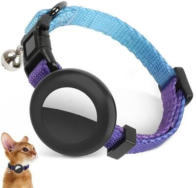 Inspired Deals Rainbow Gradient AirTag Cat Collar With Bell & Waterproof Silicone Tracker Holder gradient Blue