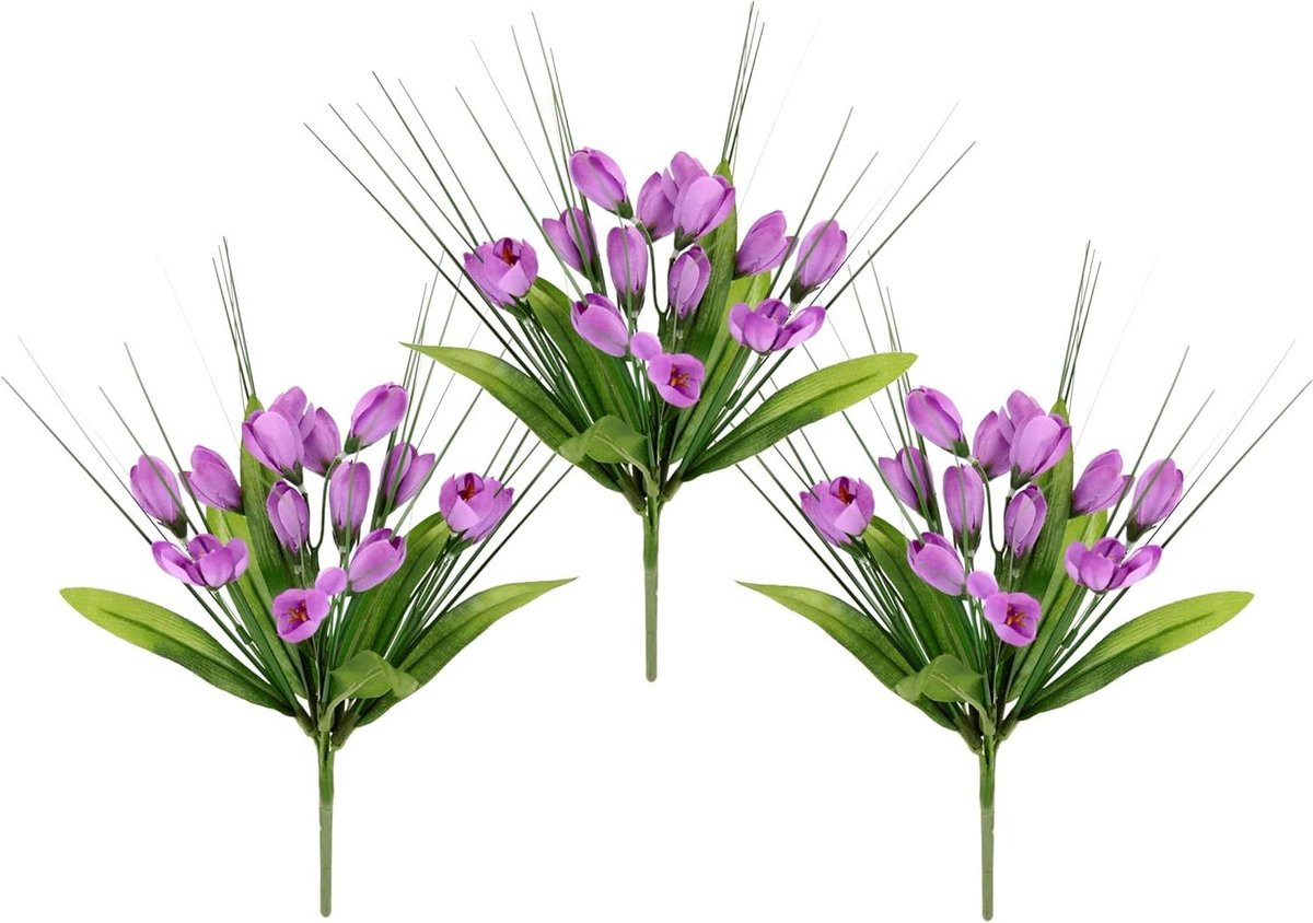 Set van 3 paarse kunstkrokussen met realistisch uiterlijk voor lentebloemen decoratie