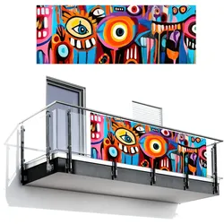 BALKON-SICHTSCHUTZ Abstrakt - Gesicht - Farbenfroh Balkon Deko 300x110 cm
