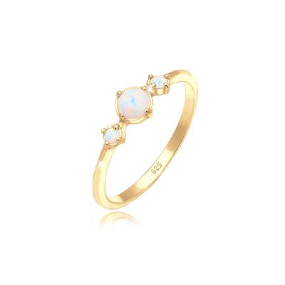 Silberring ELLI "Ring Opal Rund Trio Vintage 925er Silber" Gr. 56, gold, Fingerringe, Damen, 56, Silber 925 (Sterlingsilber), Silberring