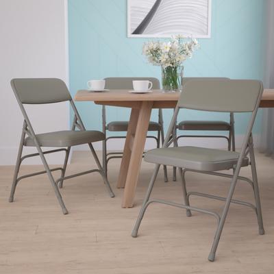 Flash Furniture 4 Pack Curved Triple Braced & Double Hinged Metal Folding Chair