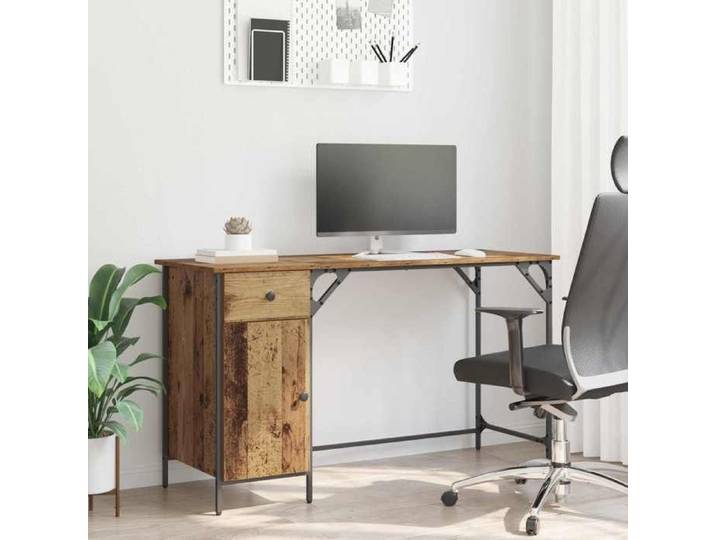 Bureau ordinateur bois ancien 131x48x75 cm bureau effet vieilli design rustique