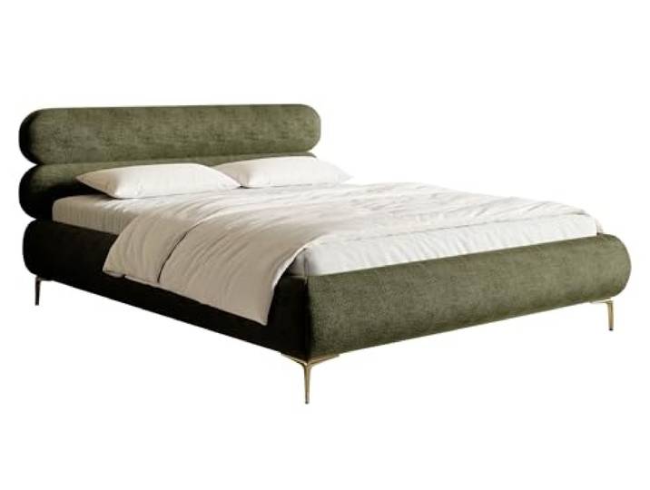 Selsey Bett Polsterbett Doppelbett 160 x 200 cm Mit Zweikammer Bettkasten Gasdruckfeder Metallrahmen Goldene Beine Schlafbett Chenille Olivengrün Roule