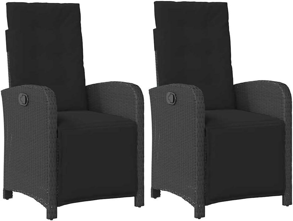 2er Set Gartensessel Verstellbar mit Fußteil - Poly Rattan Gartenstühle Schwarz - Relaxsessel für Terrasse Balkon und Garten - Inklusive Polster Auflagen und Verstellbarer Rückenlehne