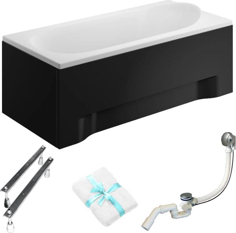 Aqua For You | Polimat Badewanne Rechteckig - 160x75cm - Schwarze Verkleidung - Syphon Inklusive - Minimalistischer Stil