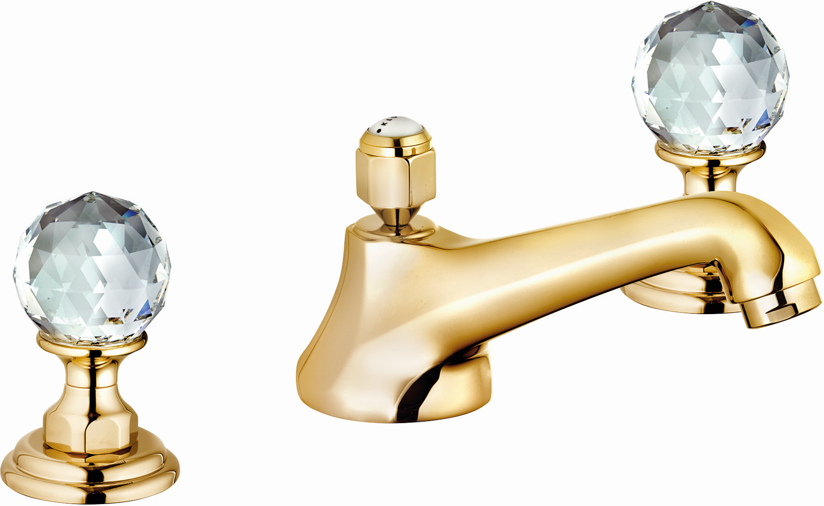 Kludi 1926 mélangeur de lavabo trois trous 5104645G4 avec garniture de vidage cristal, match0, plaqué or 23 ct