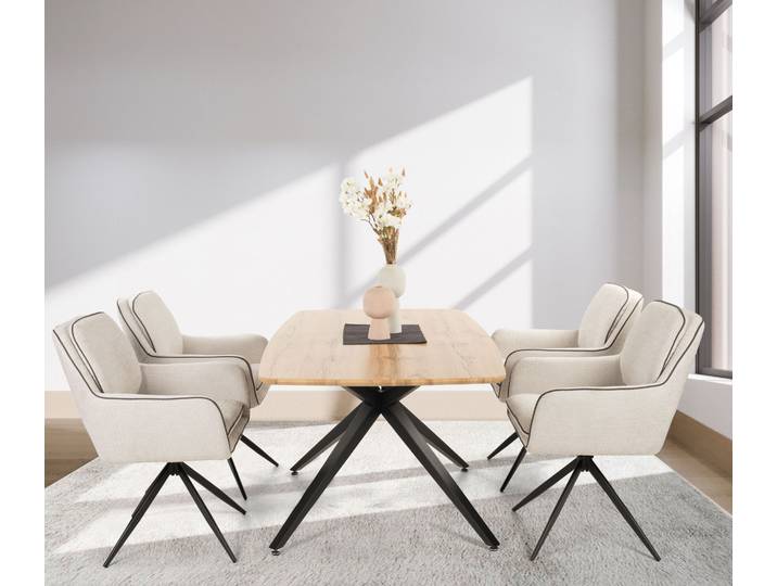 Essgruppe DUO COLLECTION Emira und Esra , schwarz (natur, creme, schwarz), MDF, Polyester, Sitzmöbel-Sets, Essgruppe, massives Metallgestell, Stühle drehbar