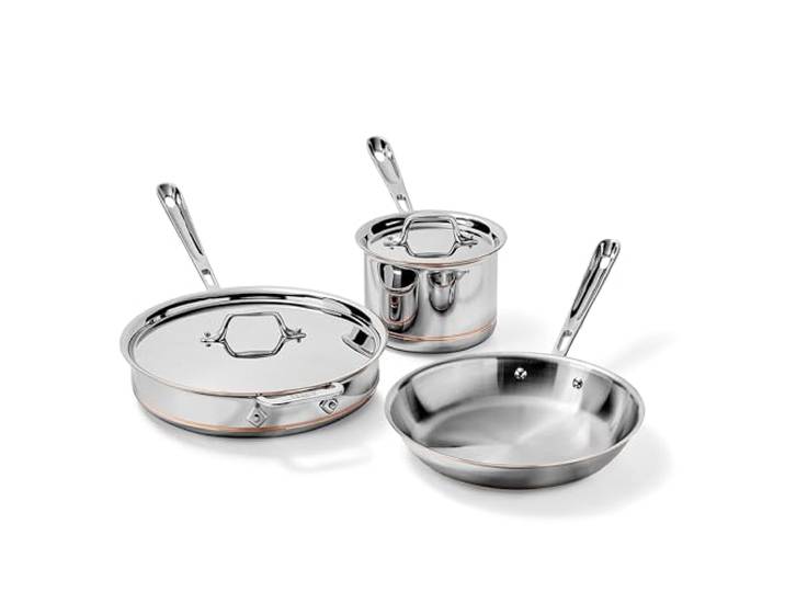 All-Clad Kupferkern 5-lagiges Edelstahl-Kochgeschirr-Set, 5-teilig, Induktion, ofenbrilerfest 600F, Töpfe und Pfannen, Soßentopf, Sautepfanne, Kochgeschirr, Silber