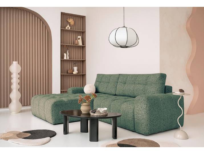 Ecksofa mit Schlaffunktion Grün/Beige/Türkis Strukturstoff Purna 268cm Ausrichtung links Modern