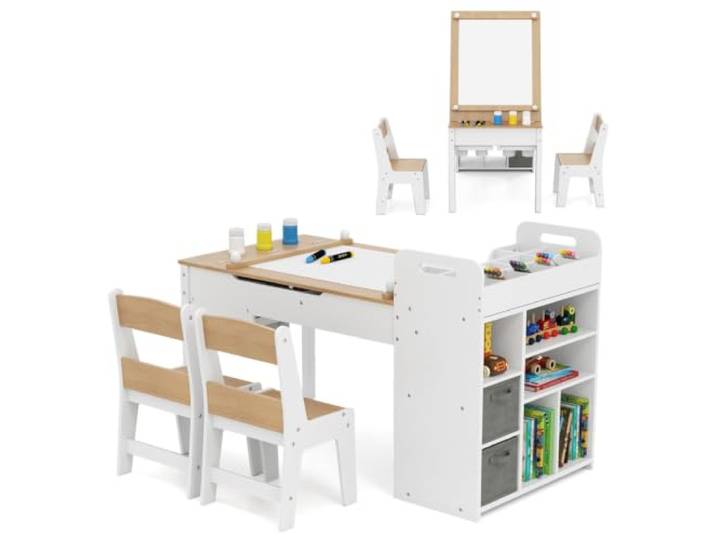 Kreativer mobiler Tisch 120 x 60 x 60 cm mit praktischer Ablage und Rollenhalter aus MDF natur 20_0014096