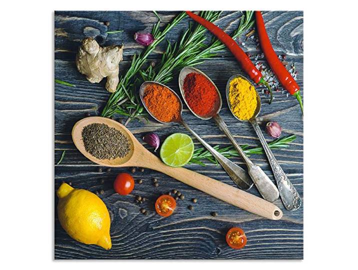 ARTland Spritzschutz Küchenrückwand aus Alu für Küche Herd Spüle 60x60 cm (BxH) mit Motiv Essen Lebensmittel Gewürze Kräuter Chili Chilischote H9KD