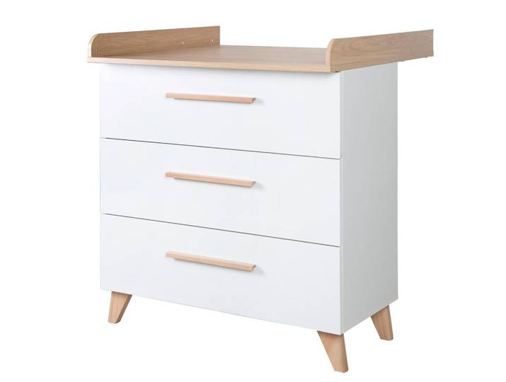Roba Wickelkommode Leon mit 3 Schubladen, Weiß, Honigeiche, Holz, Holzwerkstoff, Holz Optik, Rechteckig, eckig, 89x98x76 cm, Baby- und Kindermöbel, Babyzimmer, Wickelkommode & Zubehör, Wickelkommoden