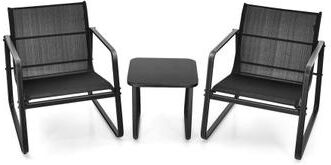 Costway 3 Pieces Patio Bistro Furniture Set with Glass Top Table Garden Deck-Black