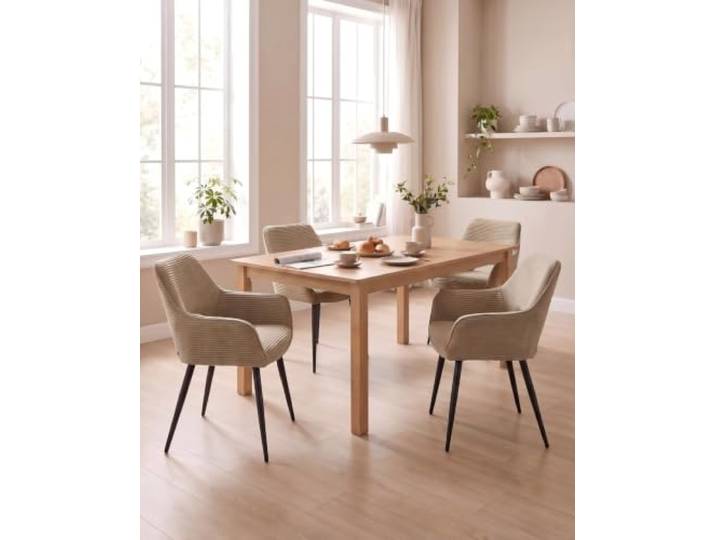 JIJIAN Cord Esszimmerstühle 4er Set mit Armlehnen, Khaki Stühle Esszimmer, Armlehnstuhl, Wohnzimmer Stühle, Polsterstühle, Ideal für Esszimmer und Küche