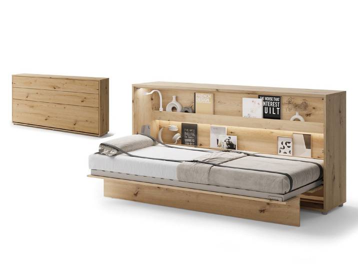 Friderik-EU Schrankbett Horizontal Wandklappbett Lenart Bed Concept - inklusive Trageservice (mit LED) Horizontal Wandklappbett mit pneumatischer Hebehilfe, Soft-Close