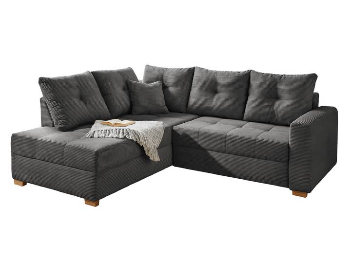 Ecksofa Cord 228 cm grau - Schlaffunktion Bettkasten - HEIDELBERG