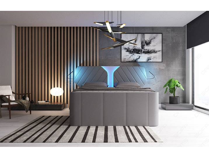 Boxspringbett Nizza mit LED, Schubladen, Matratze und Topper