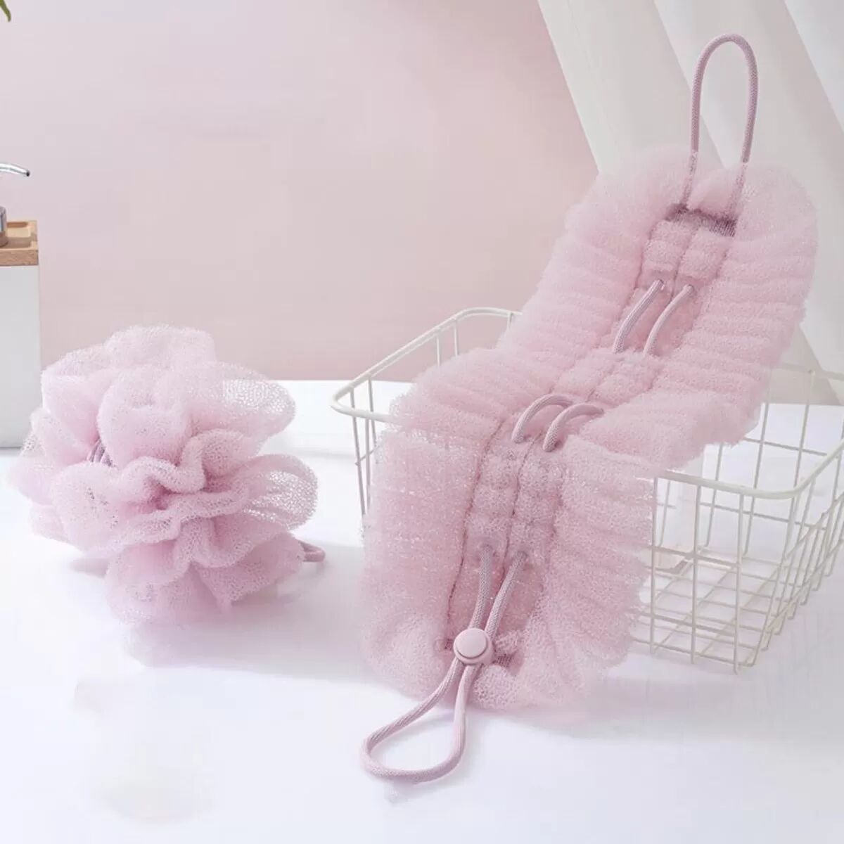 INF 2-in-1 Stretch Badeball Rückenschrubber für Peeling und Reinigung Rosa