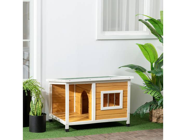 PawHut Niche Chien Bois Toit Ouvrant avec Fenêtre 85,5x62x60 cm