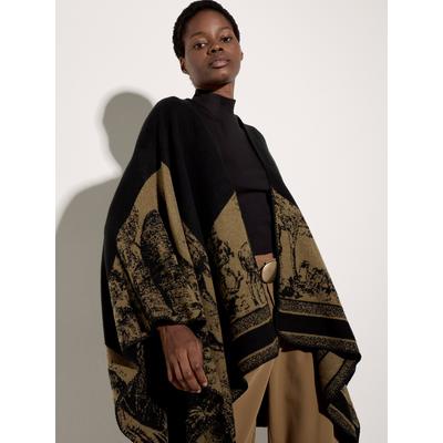 Strickcape APRICOT "Cape", Damen, Gr. onesize, braun (schwarz), gestrickt, , Modisch, figurumspielend, Strickjacken, mit abstraktem Muster