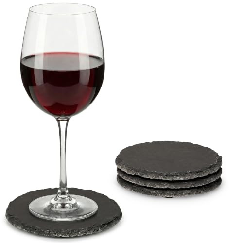 Novaliv Set van 4 Ronde Leisteen Onderzetters, Diameter: 10 cm
