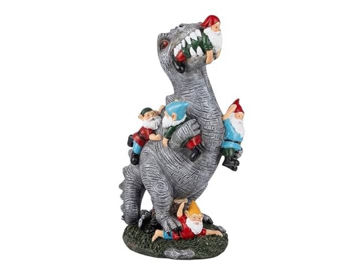 Relaxdays Figurine de Jardin\, T-Rex dévorant des Nains\, 28\,5 cm déco résistante aux intempéries\, polyrésine