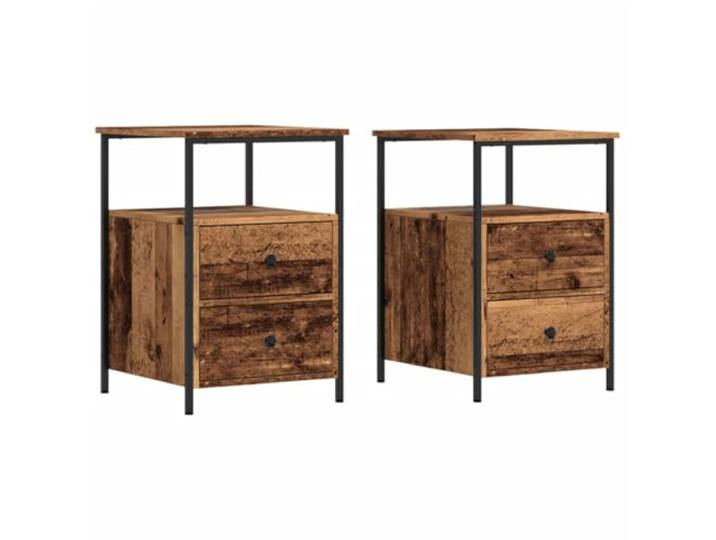 HGLADYU Nachttische 2 STK. Altholz-Optik 34x35,5x50 cm Holzwerkstoff mit 2 Schubladen und Metallbeinen, Stabiler Tischplatte für Dekoration, einfache Reinigung