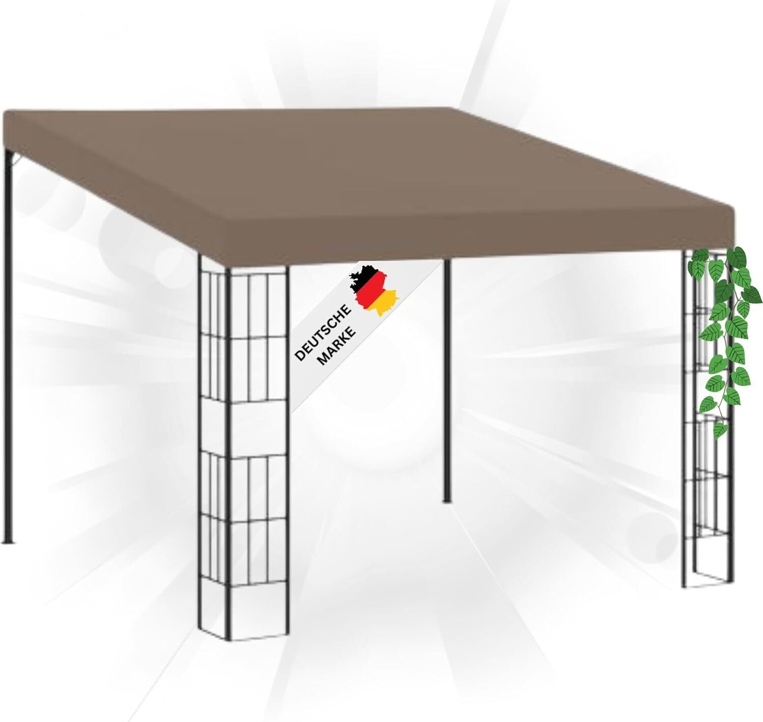 DELUKE Gartenpavillon Pergola LYMP | 3x3 m Taupe Stoff | Terrassenüberdachung Garten Pavillon Rankhilfe Sonnenschutz Gartenpergola Gartenpavillon mit Sonnendach