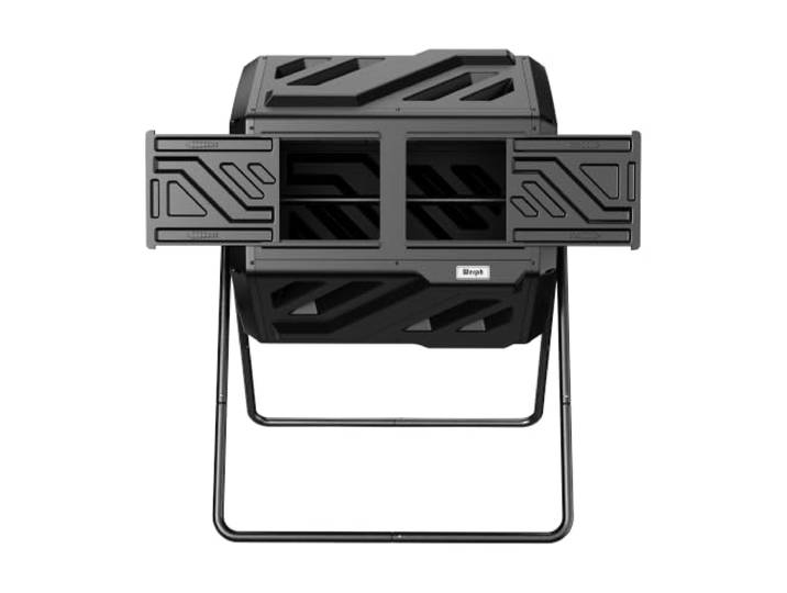 Werph Komposteimer, Outdoor-Komposter, schnelle Montage, 120 l, Doppelkammer, Outdoor-Kompostbecher, robuster drehbarer Komposter für Terrasse, Garten, Hof, schwarz, einfache Einrichtung, Handschuhe