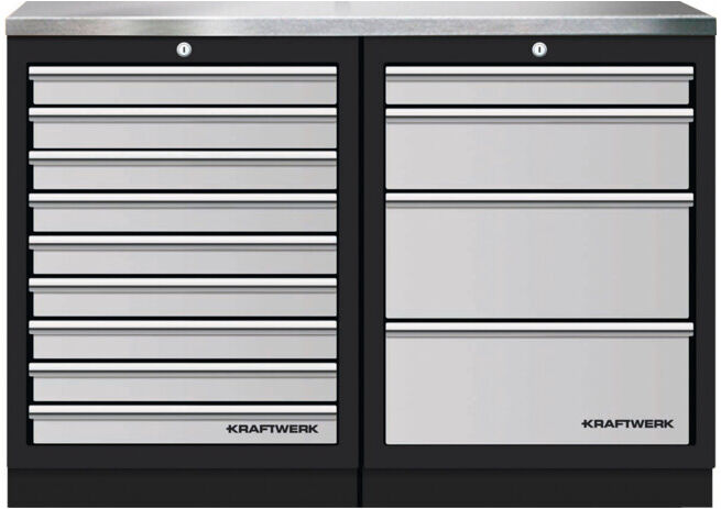 Mobilier d'atelier Mobilio 2 éléments Kraftwerk, acier inoxydable, 4 & 9 tiroirs (3964K-940IX)