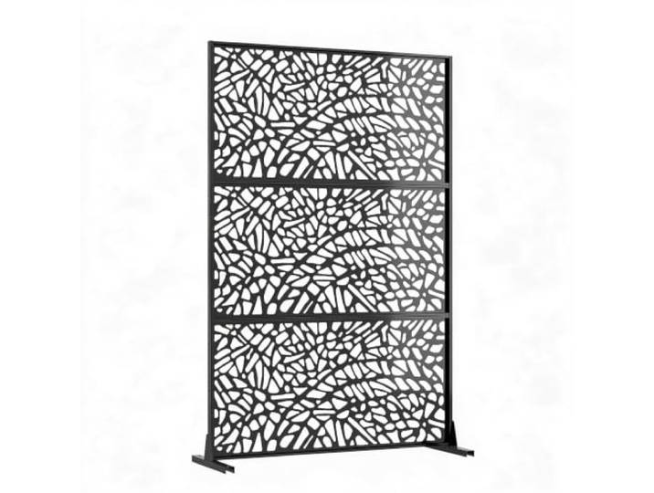 Hapterouse Sichtschutz Metall Freistehend Balkon Garten 120x188 cm Schwarz Verzinkter Stahl, wetterfest, ohne Bohren aufstellbar, als Raumteiler, Paravent oder Rankgitter für Terrasse, Veranda und Hof