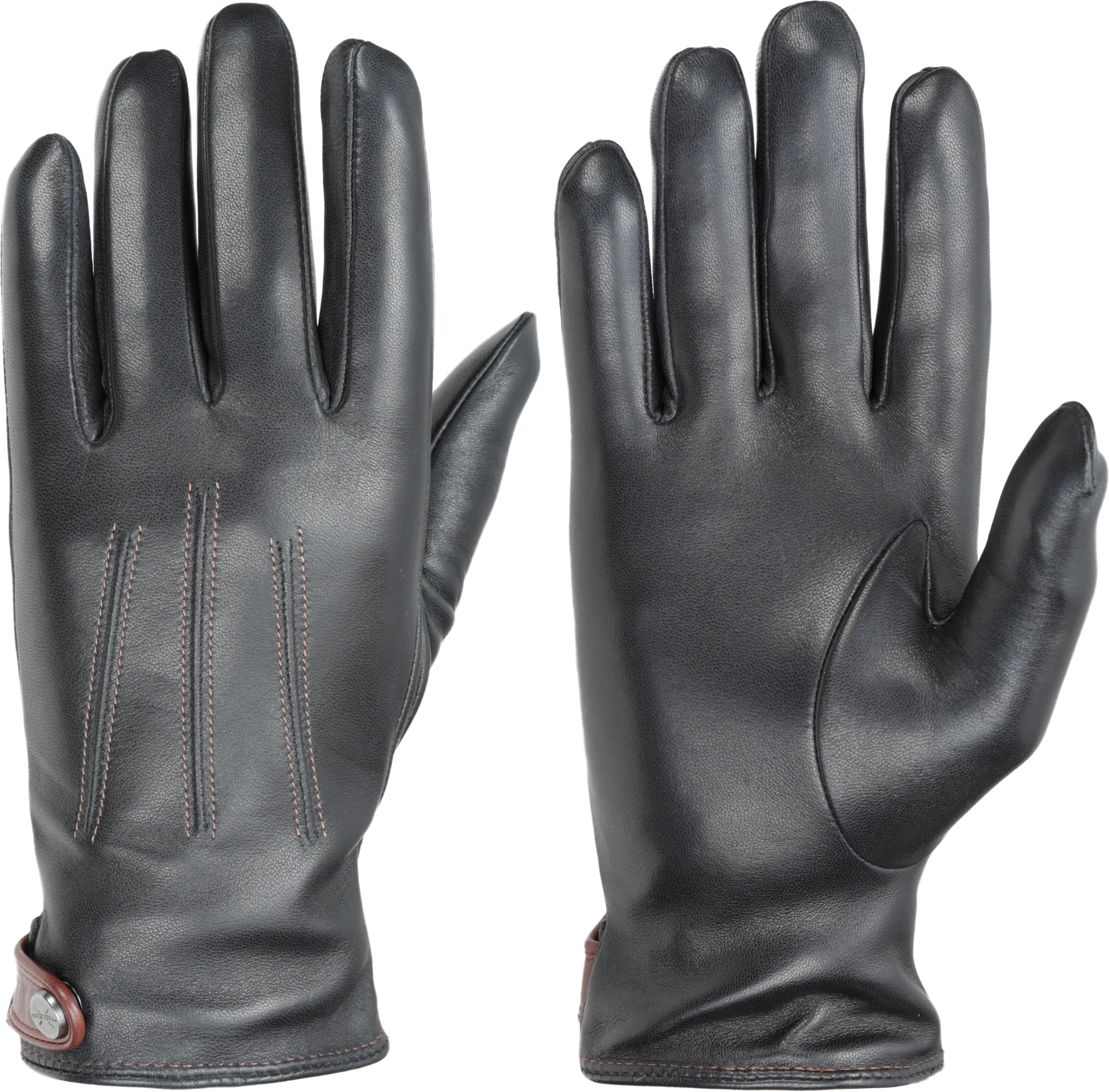 Lederhandschuhe PEARLWOOD "TAYLOR", Herren, Gr. 10, schwarz, Lammleder, unifarben, Handschuhe Lederhandschuhe, gefüttert, Ziernähte, seitlicher Lederriegel in Kontrastfarbe schwarz 10