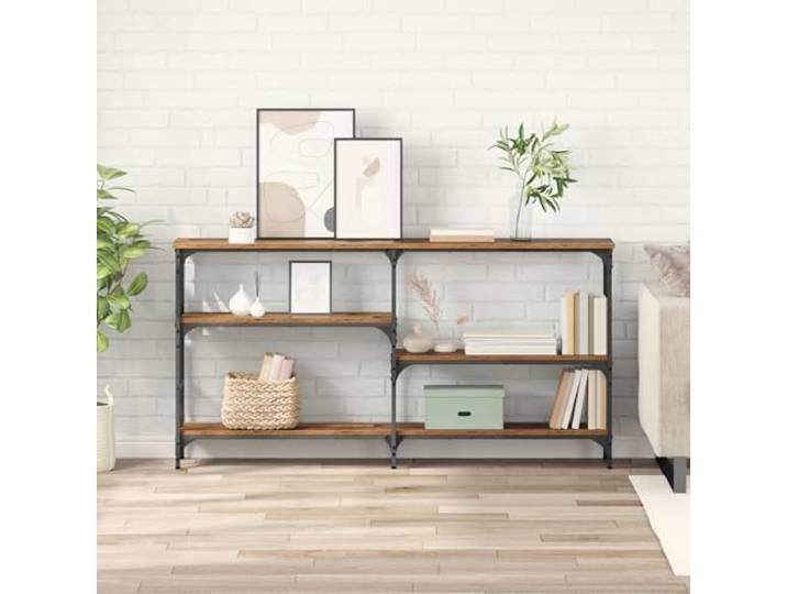 IBUQDDV Konsolentisch Altholz Holzwerkstoff mit Regalen 150 x 29 x 76,5 cm Stabiler Metallrahmen, offene Regalfächer, vielseitig nutzbar, pflegeleichte Oberfläche, Industrie-Design