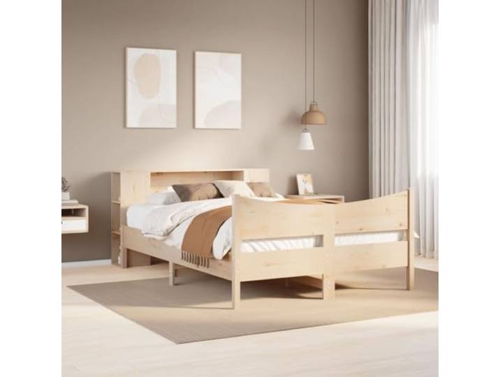 Massivholz Kiefernholz Stauraum Kopfteil Bettgestell Braun 135x190 cm Massivholzbett ohne Matratze 135x190 cm Kiefernholz Bettgestell mit Kopfteil Stauraum und Lattenrahmen stabil massiv